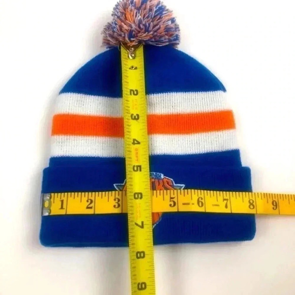 Nicks Blue/Orange/White Cuffed Pom Knit Cap/Beanie - Picture 5 of 5